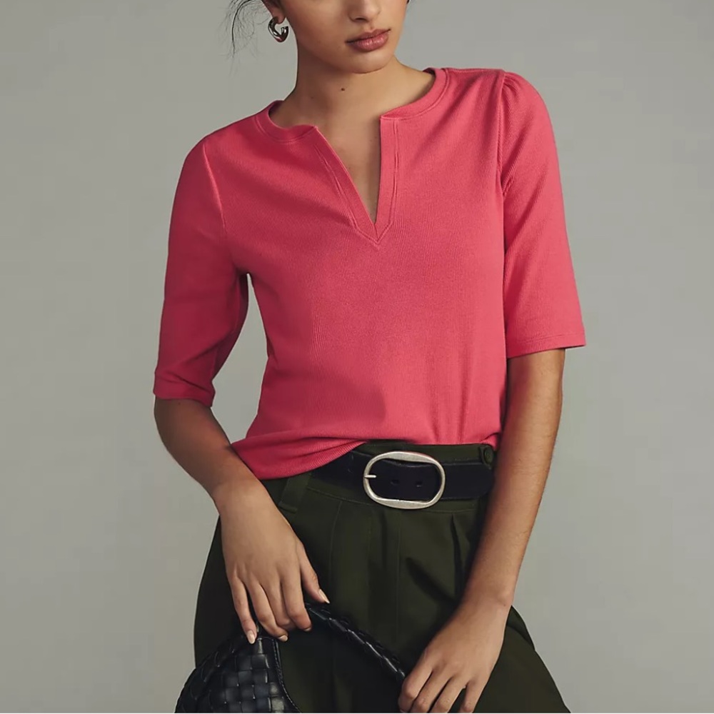 Anthropologie Maeve Split-Neck Top, Pink Size M